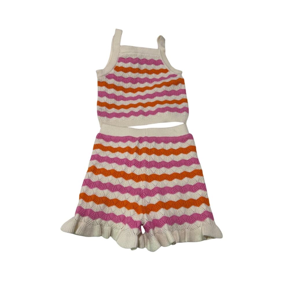 Rare Editions 5t sweater knit tank w/ruffled shorts set euc worn once pink white